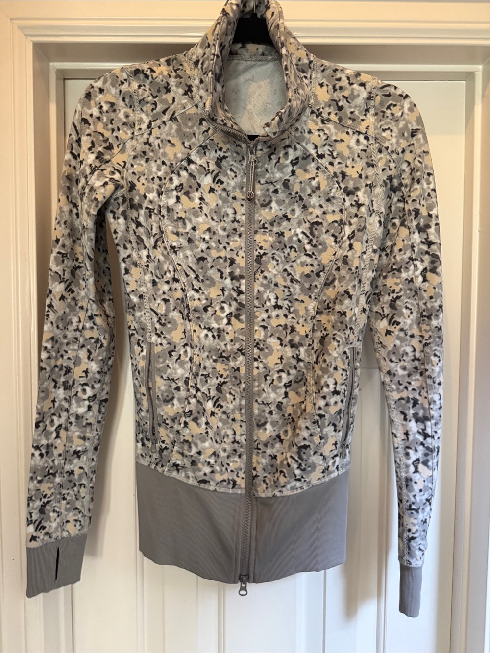 lululemon athletica Gray and Cream Printed Zip-Up Bomber Jacket